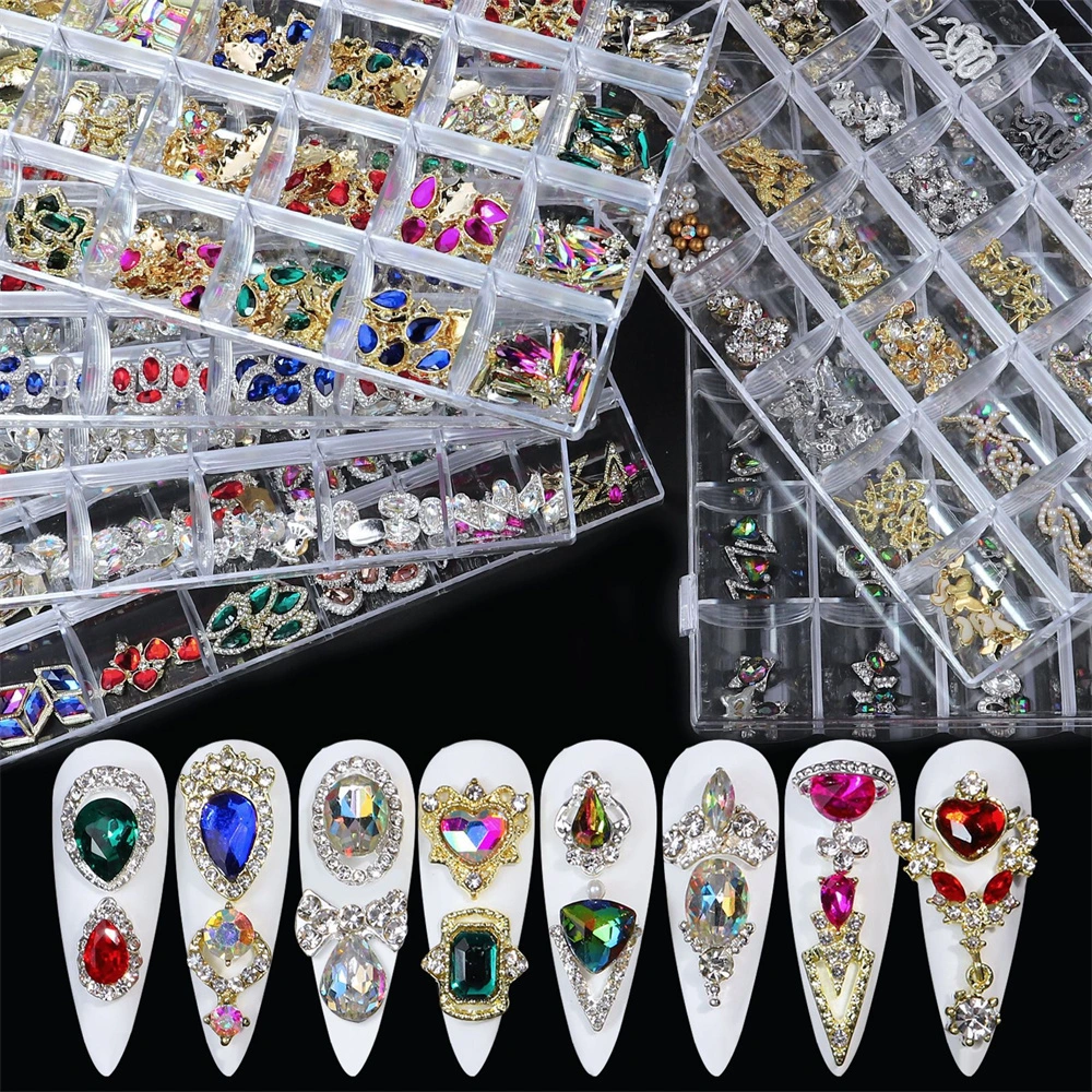 24 Grid Boxed Alloy Heart Butterfly Shaped Diamond DIY Nail Art Stone & Fingertip Decoration Nail Accessories