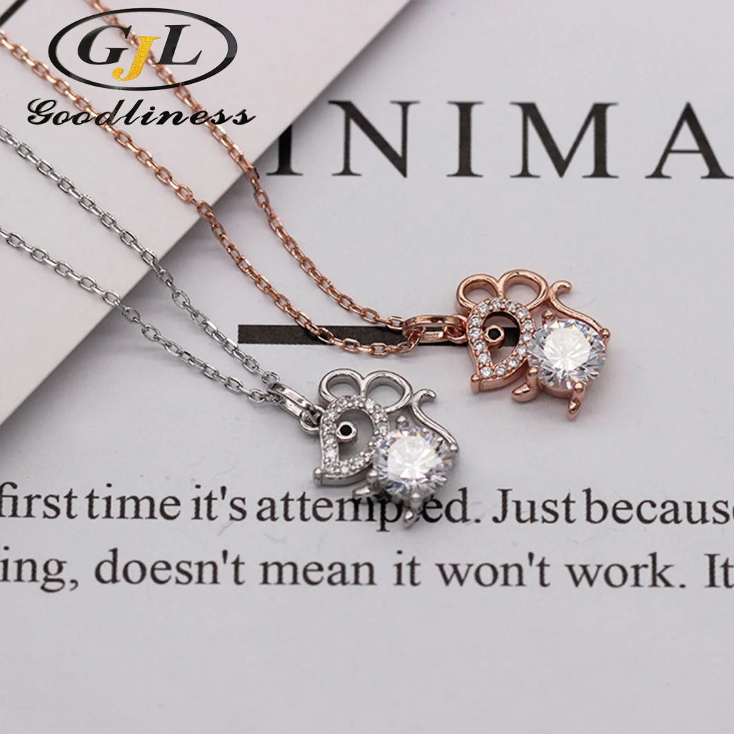 Minimalist Minnie Mouse Pendant Rose Gold Chain Diamond Zodiac Necklace